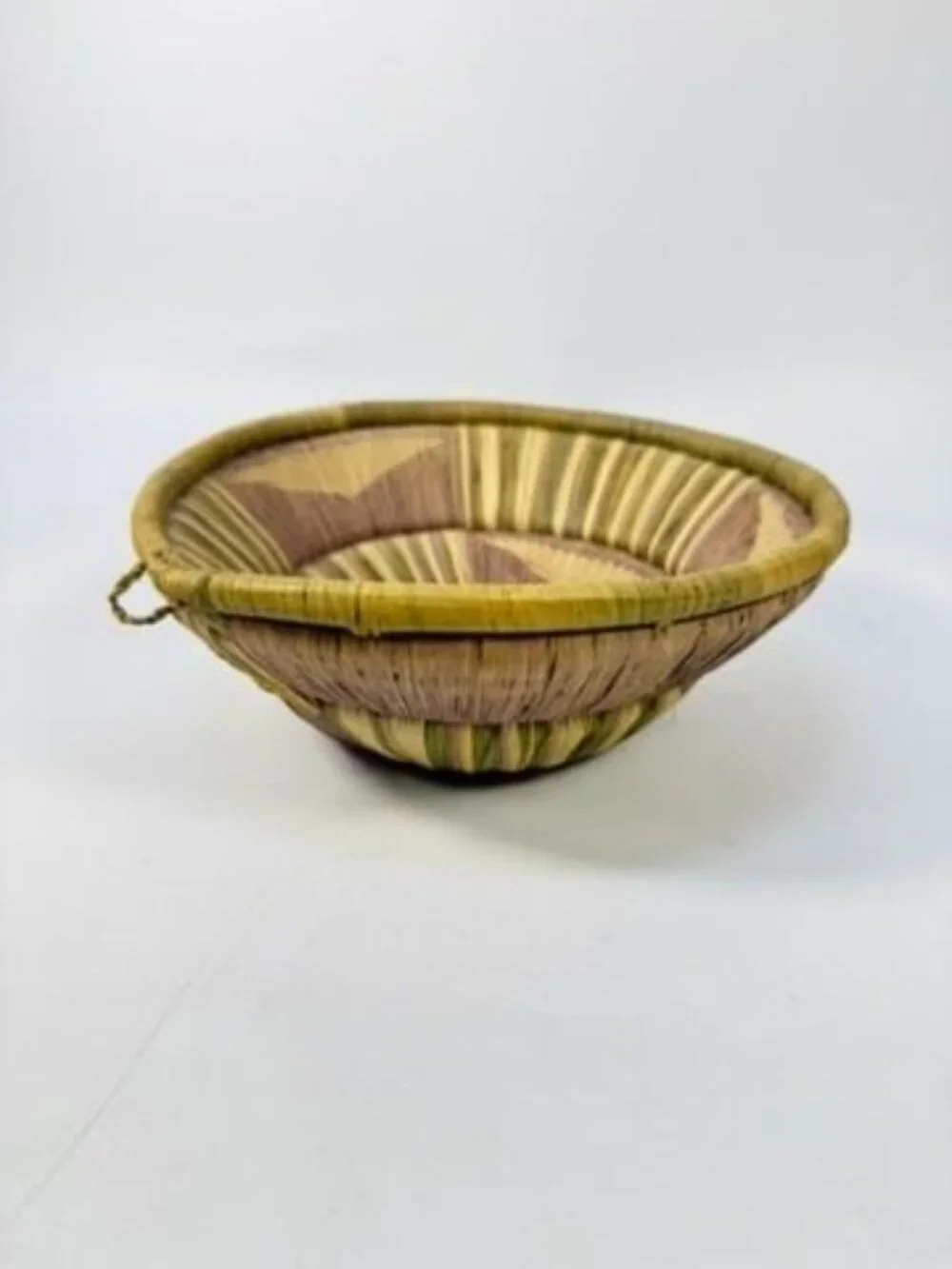 Basket Pima Coiled Woven Gathering Star Design Green Purple Vintage Hand Woven N